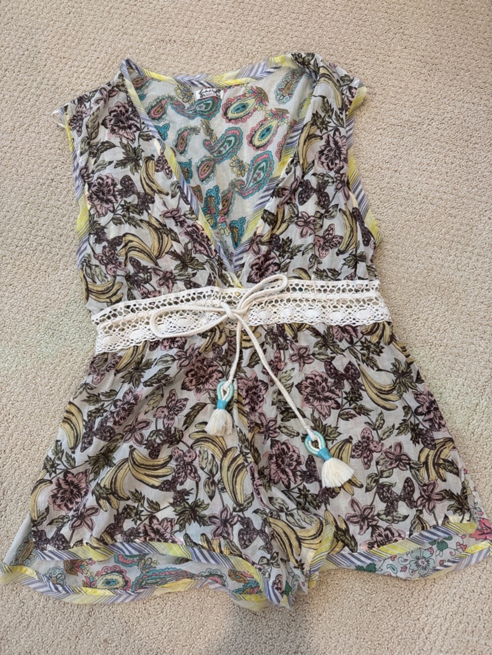 Free People Bohemian Floral Crochet-Waist coverup